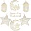 7PCS Ramadan Mubarak Hängende Dekorationen, Hölzerne Anhänger Eid Kareem Hängende Zeichen mit Seilen für Home Room Decor, 3D Hohlen Stern Mond Laternen Schlösser Ornament für Islamische Muslim Al-Fitr