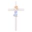 Roman Wandkreuz aus Porzellan, handbemalt, glasiert, 19 cm, Blau
