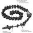JewelryWe Schmuck Herren Edelstahl Halskette, Rosenkranz Jesus Christus Kruzifix Kreuz Kugelkette Kette, Schwarz 6mm Breit 75.5cm (Ostern Geschenk)