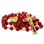 Nazareth Store Rote Korallenperlen Rosenkranz Halskette Katholischer Heiliger Benedikt Rosenkranz Herz Medaillon Medaille & Kreuz Religiöses Amulett für Frauen und Männer - Samttasche