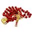 Nazareth Store Rote Korallenperlen Rosenkranz Halskette Katholischer Heiliger Benedikt Rosenkranz Herz Medaillon Medaille & Kreuz Religiöses Amulett für Frauen und Männer - Samttasche