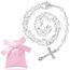 Otuuz Glas Rosenkranz Perlen Katholische Halskette Silber Metall Kruzifix Charme Taufe Rosenkranz Halskette Lange Heilige Gebetskette mit Medaille Kreuz und Kordelzug Samtbeutel für Damen Herren