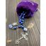 Nazareth Store Rosenkranz mit blauen Perlen, weiße Blumen, Perlen, Halskette, Lourdes-Medaille und Kreuz-Kruzifix, 50 cm, Zink, Blaue Perle