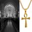 Flongo Herren-Kette Männer Anhänger Damen Halskette, Edelstahl Halskette mit Egyptian Ägyptisches Zeichen Anch o. Ankh Kreuz Kruzifix Anhänger Gold