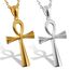 Flongo Herren-Kette Männer Anhänger Damen Halskette, Edelstahl Halskette mit Egyptian Ägyptisches Zeichen Anch o. Ankh Kreuz Kruzifix Anhänger Silber Gold 2 Stück