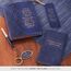 Christian Art Gifts Lesezeichen aus veganem Leder mit Aufschrift "I Know The Plans", inspirierender Bibelvers mit dunkelgoldenem Satinband und geprägtem Blumenmuster, Marineblau/Gold