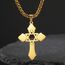 kkjoy Kreuz mit Davidstern Anhänger Halskette Ohrringe Schlüsselanhänger Edelstahl Hexagramm am Kreuz Gebetsamulett Schmuck für Frauen Männer (Halskette C (Kastenkette, 60cm)-Gold)