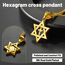 ChainsHouse Goldene Kette mit Davidstern Anhänger Damen Halskette Edelstahl Davidstern Kette Vergoldet Frauen Gold Hexagramm Anhänger mit Kreuz in der Mitte Amulett Modeschmuck für Judentum