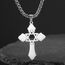 kkjoy Kreuz mit Davidstern Anhänger Halskette Ohrringe Schlüsselanhänger Edelstahl Hexagramm am Kreuz Gebetsamulett Schmuck für Frauen Männer (Halskette C (Kastenkette, 60cm)-Silber)