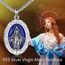 YFN Jungfrau Maria Oval Halskette Sterling Silber Religiöse Beschützer Anhänger Blau Jungfrau Maria Schmuck Geschenke für Damen Herren