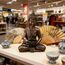 FGXY Buddha-Figur Buddha-Figur Meditierender Thai Buddha Statue sitzend mit Kerzenhalter Buddha-Statue aus Polyresin für Innen und Außen Kupfer