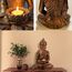 FGXY Buddha-Figur Buddha-Figur Meditierender Thai Buddha Statue sitzend mit Kerzenhalter Buddha-Statue aus Polyresin für Innen und Außen Kupfer