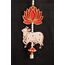 Divyakosh Handgefertigter Lotus mit roter Kuh und Jhumki-Stil zum Aufhängen für Ganpati-Dekor und Diwali-Dekoration, MDF-Blumen-Wandbehänge für Heimdekoration, Tempel, Haupttüreingang, 1 Paar, je 63,5