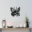 CREATCABIN Totenkopf-Metall-Wandkunst Dekor Schmetterling Blume Schwarze Wandschilder Hängende Metallornament-Skulptur Für Terrasse Balkon Zuhause Wohnzimmer Küche Dekoration Draußen Geschenk 30x30cm