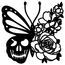CREATCABIN Totenkopf-Metall-Wandkunst Dekor Schmetterling Blume Schwarze Wandschilder Hängende Metallornament-Skulptur Für Terrasse Balkon Zuhause Wohnzimmer Küche Dekoration Draußen Geschenk 30x30cm