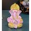 Gold Art India Vergoldete Ganesha mit Terrakotta-Farbe – perfekt für Auto-Armaturenbretter, Büro- und Heimregale, Diwali Puja und als Geschenk (MukutGoldPink, 8,9 cm)