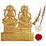 Purpledip Bhai Dooj Rakhi Hamper: Bhai Rakhi Armband, Bhabhi Rakhi (Lumba oder Latkan), Ganesha Lakshmi Statue, Roli Tika (rakhi84), Standard, Messing Kunststoff