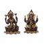 Purpledip Lakshmi Ganesha auf Lotusblume: Messingstatuen-Set in einzigartigem Kupfer-Gold-Finish; seltene Sammlung-Idole für den Heimtempel (10947)