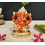 Gold Art India Keramik Ganesha Auto Armaturenbrett Idol 3 Zoll Gold und Orange