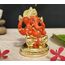 Gold Art India Keramik Ganesha Auto Armaturenbrett Idol 3 Zoll Gold und Orange
