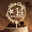 Giftota Cake Topper 14. Geburtstag Holz mit LED Lichterkette - Tortendeko 14. Geburtstag Deko - Kuchen Deko für Jungen Mädchen