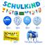 SCHULKIND Deko Einschulung Junge, Einschulung Schuleinführung Schulanfang Deko Set, Girlande Schulanfang + Zuckertüten Banner + 16 Luftballon mit ABC 123 Schultüte Motiv Konfetti Folienballon