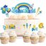 20 Stück Schulanfang Tortendeko, Tortendeko Einschulung Junge, Schultüte Einschulung Deko Cupcake Topper für Schulkind, Junge und Mädchen Schulanfang Party Dekoration (Blau Regenbogen)