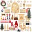 Fulasofia Wichteltür Set 64 PCS, Wichtel Zubehör Weihnachten, Wichtel Baustelle Set, Weihnachtswichtel Set, Miniatur Wichtel Zubehör, Weihnachtsdekoration mit Miniatur Briefkästen, Zäun, Kranz