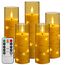 Da by LED Kerzen mit Eingelassener Lichterkette，Batteriebetriebene Kerzen mit Fernbedienung und 24 Stunde Timer，Flackernde Led Kerzen Für Weihnachtsdekoration Heimdekoration(Golden, 5er-Set)