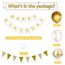 Luftballons Geburtstag Dekoration Set, weiß Gold Geburtstagsdeko Happy Birthday deco Banner Party Decor Geburtstag Set mit weiß Gold Luftballons Konfetti Ballons Dreiecksflaggen Girlanden（WH+GD+SJQ）