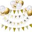 Luftballons Geburtstag Dekoration Set, weiß Gold Geburtstagsdeko Happy Birthday deco Banner Party Decor Geburtstag Set mit weiß Gold Luftballons Konfetti Ballons Dreiecksflaggen Girlanden（WH+GD+SJQ）
