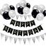 Luftballons Geburtstag Dekoration Set, Schwarz Silber Geburtstagsdeko Happy Birthday deko Banner Party Deko Geburtstag Set mit SilberLuftballons Konfetti Ballons Dreiecksflaggen Girlanden(BK+SR+SJQ)