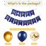 Luftballons Geburtstag Dekoration Set, Marineblau Gold Geburtstagsdeko Happy Birthday deko Banner Set mit Marineblau Gold Luftballons Konfetti Ballons Dreiecksflaggen Girlanden（NB+GD+SJQ）