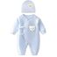 1 Pack Baby Bodysuit, 1-3 Months Neugeborenes Baby warme Baumwolle Bodysuit mit Hut, 100% Baumwolle Kleinkind Homewear verdickt Frühling und Herbst Kleidung (Blau, 1-3Months)