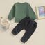 Geagodelia Baby Jungen Kleidung Outfit Babykleidung Set Langarmshirt Sweatshirt + Hose Neugeborene Weiche Babyset Mama's Boy Zweiteiler (B - Grün & Dunkelgrau, 2-3 Jahre)
