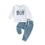 Geagodelia Baby Jungen Kleidung Outfit Babykleidung Set Langarmshirt Sweatshirt + Hose Neugeborene Weiche Babyset Mama's Boy Zweiteiler (A - Weiß & Blau, 2-3 Jahre)