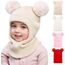 DRESHOW Kinder Wintermütze Warme Schal Schlupfmütze Strickmütze Kapuze Weiche Schalmütze mit Doppelt Bommel Pom Pom Beanie Mütze für Kleinkinder Jungen Mädchen 1-6 Jahre