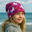 Wollhuhn Kinder Beanie – Zweilagige Longbeanie aus Jersey, wendbar & weich – innen grau – Handmade in Deutschland – ganzjährig (DE/NL/SE/PL, Numerisch, 48, 50, Einhörner Beere)