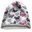 Wollhuhn Kinder Beanie – Zweilagige Longbeanie aus Jersey, wendbar & weich – mit Grauer Innenseite – Handmade in Deutschland – ganzjährig tragbar (Schmetterlinge Grau, S)