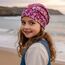 Wollhuhn Kinder Beanie – Zweilagige Longbeanie aus Jersey, wendbar & weich – innen grau – Handmade in Deutschland – ganzjährig (DE/NL/SE/PL, Numerisch, 52, 54, Blumen Beere)