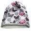 Wollhuhn Kinder Beanie – Zweilagige Longbeanie aus Jersey, wendbar & weich – mit Grauer Innenseite – Handmade in Deutschland – ganzjährig tragbar (Schmetterlinge Grau, L)