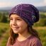 Wollhuhn Kinder Beanie – Zweilagige Longbeanie aus Jersey, wendbar & weich – innen grau – Handmade in Deutschland – ganzjährig (DE/NL/SE/PL, Numerisch, 52, 54, Cool Music Violett/Lila)
