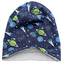 Wollhuhn Kinder Beanie – Zweilagige Longbeanie aus Jersey, wendbar & weich – innen grau – Handmade in Deutschland – ganzjährig (DE/NL/SE/PL, Numerisch, 56, 58, Space/Rakete Dunkelblau)