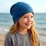 Wollhuhn Kinder Beanie – Zweilagige Longbeanie aus Jersey, wendbar & weich – innen grau – Handmade in Deutschland – ganzjährig (DE/NL/SE/PL, Numerisch, 52, 54, Lines Türkis/Petrol)