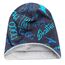Wollhuhn Kinder Beanie – Zweilagige Longbeanie aus Jersey, wendbar & weich – innen grau – Handmade in Deutschland – ganzjährig (DE/NL/SE/PL, Numerisch, 52, 54, Cool Music Blautöne)