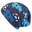 Wollhuhn Kinder Beanie – Zweilagige Longbeanie aus Jersey, wendbar & weich – mit Grauer Innenseite – Handmade in Deutschland – ganzjährig tragbar (Fußball Blautöne, L, 56-58)