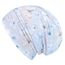 Wollhuhn Kinder Beanie – Zweilagige Longbeanie aus Jersey, wendbar & weich – innen grau – Handmade in Deutschland – ganzjährig (DE/NL/SE/PL, Numerisch, 48, 50, Blumen Zartblau)
