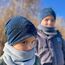 Wollhuhn Kinder Beanie – Zweilagige Longbeanie aus Jersey, wendbar & weich – mit Grauer Innenseite – Handmade in Deutschland – ganzjährig tragbar (Galaxy Sprenkel Blau, M, 52-54)