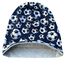 Wollhuhn Kinder Beanie – Zweilagige Longbeanie aus Jersey, wendbar & weich – innen grau – Handmade in Deutschland – ganzjährig (DE/NL/SE/PL, Numerisch, 52, 54, Fußball Dunkelblau)