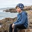 Wollhuhn Kinder Beanie – Zweilagige Longbeanie aus Jersey, wendbar & weich – innen grau – Handmade in Deutschland – ganzjährig (DE/NL/SE/PL, Numerisch, 56, 58, Fußball Dunkelblau)
